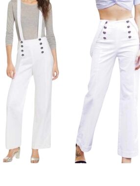 Rebecca Minkoff Avery Wide Leg Suspender Pants Sailor Buttons Size 8